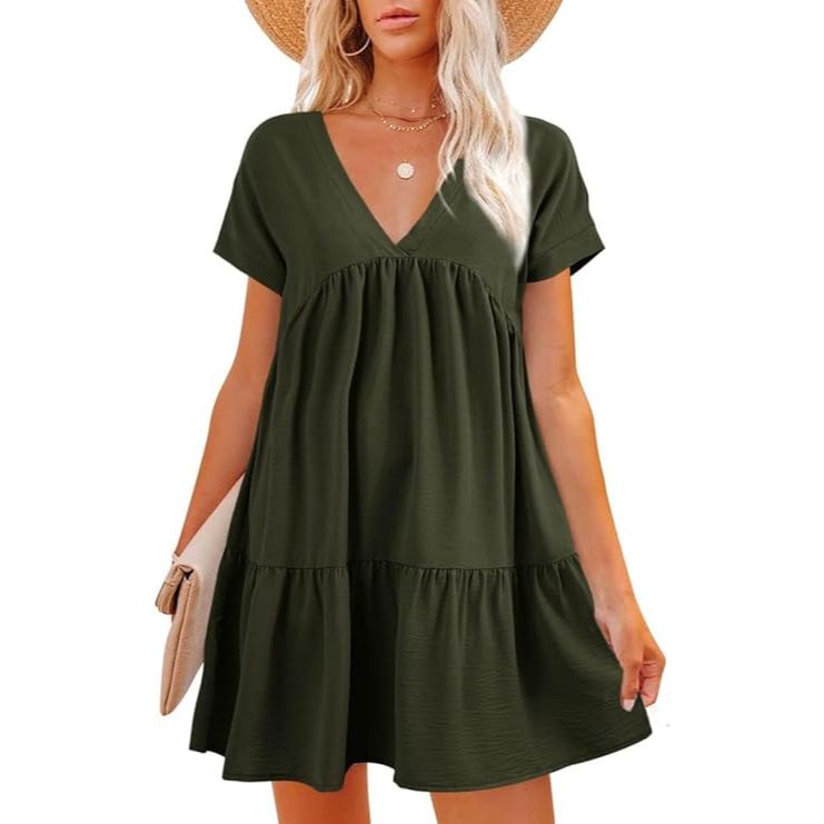 sachin and babi light blue dress Women's Casual V-Neck Pleated A-Line Flowy Mini Summer Dress – Lueluoye