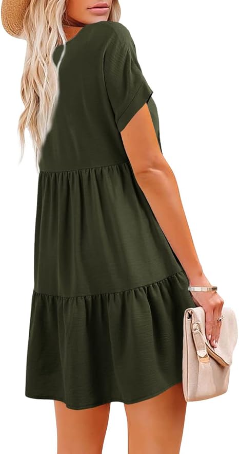 Women's Casual V-Neck Pleated A-Line Flowy Mini Summer Dress Lueluoye Women's Casual V-Neck Pleated A-Line Flowy Mini Summer Dress Lueluoye