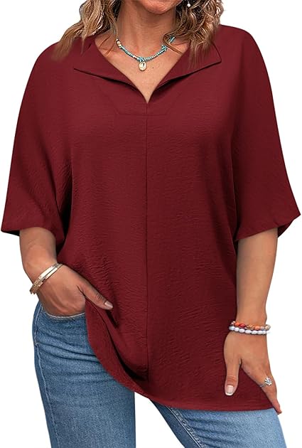 Women's Plus Size V-Neck Short Sleeve Casual Linen Shirt
