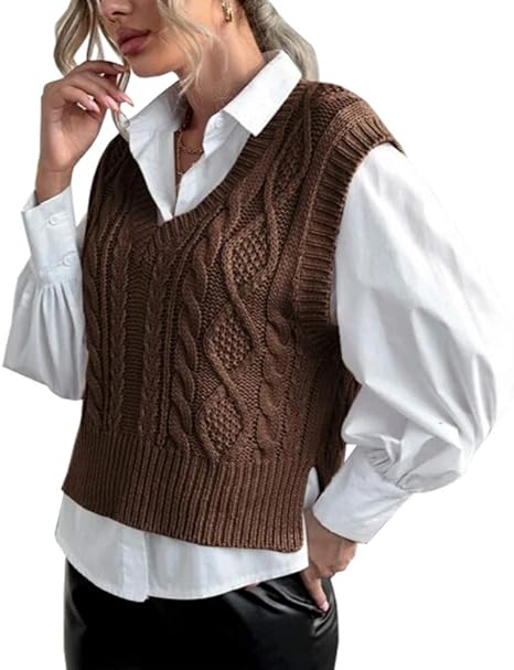 Women's V-Neck Cable Knit Sweater Vest