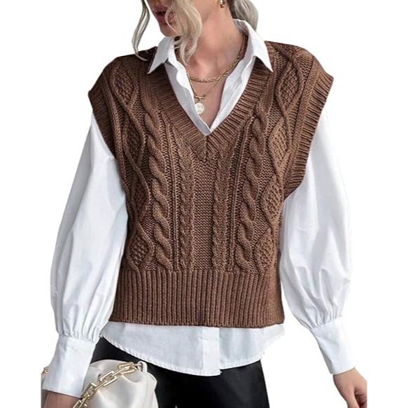 Women's V-Neck Cable Knit Sweater Vest