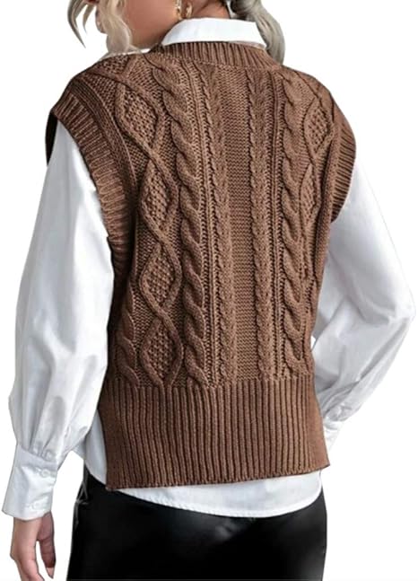 Women's V-Neck Cable Knit Sweater Vest