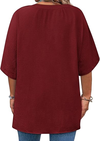 Women's Plus Size V-Neck Short Sleeve Casual Linen Shirt