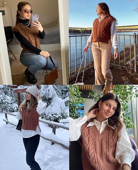 Women's V-Neck Cable Knit Sweater Vest